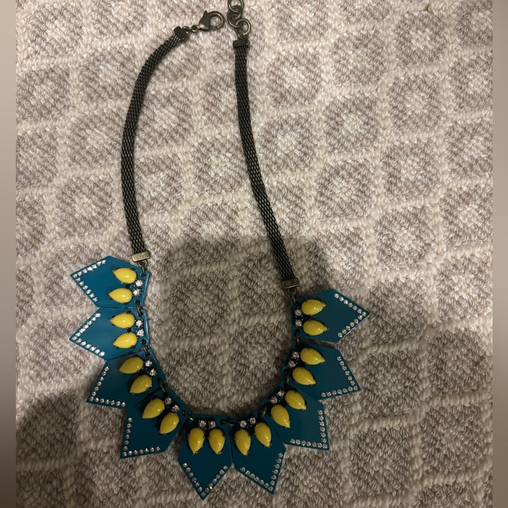J. Crew Teal and Yellow Geometric Necklace